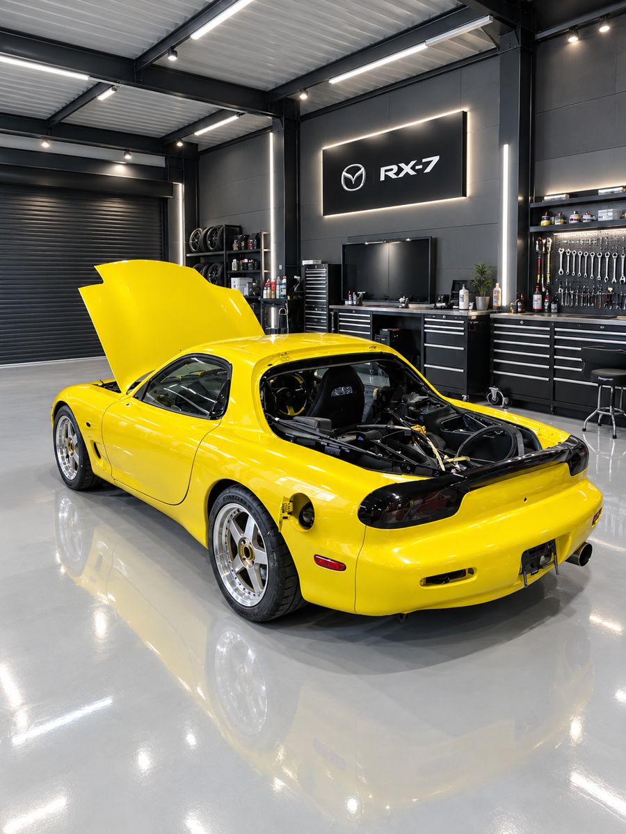 カスタム作業中のイエローのRX-7
